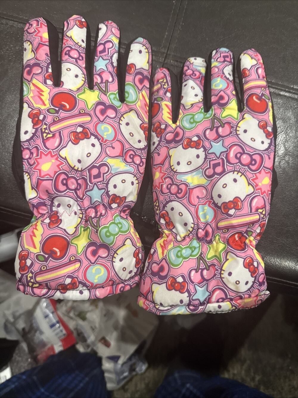 Hello Kitty pink ski snow gloves girls LARGE-XL insulated